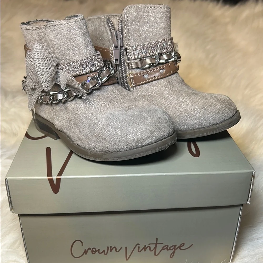 Crown Vintage Sparkling Gray Ankle Boots for toddler girl